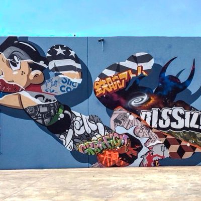 Astro Boy" Mural painting with SLICK & Tristan Eaton, LA, 2014